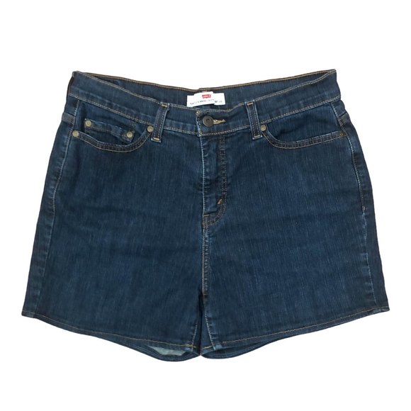 Levi's 512 Perfectly Slimming Stretch Denim Shorts 14M High Waist Dark Wash Blue - Picture 1 of 7